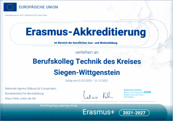 BKT Siegen erhält Erasmus+ Akkreditierung mit 97 von 100 Punkten